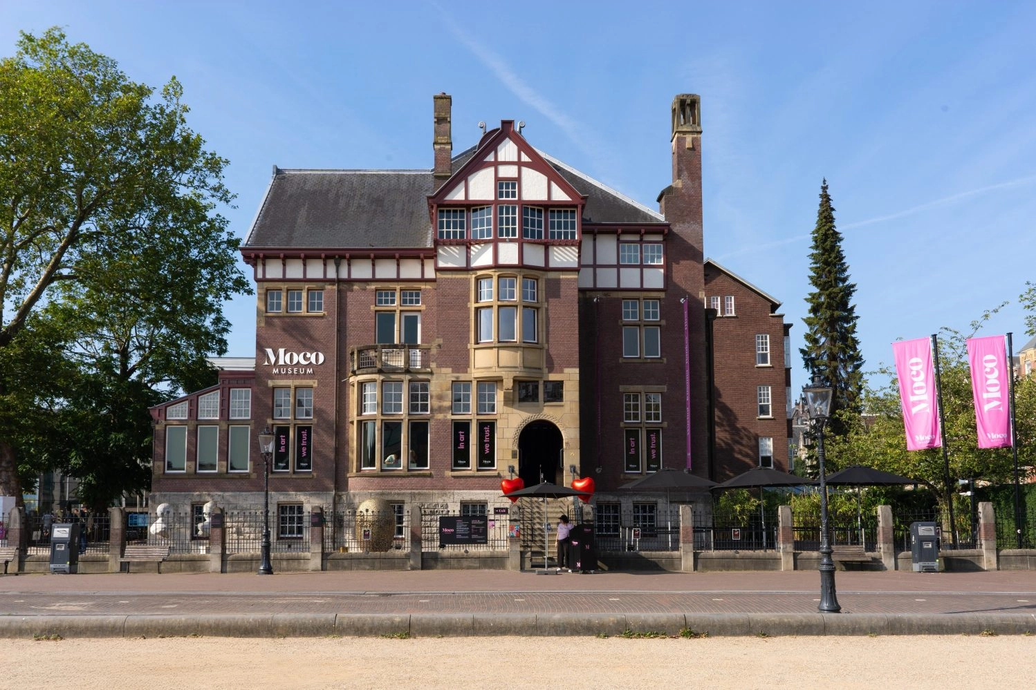 Daytime view of Moco Museum Amsterdam in historic Villa Alsberg on Museumplein
